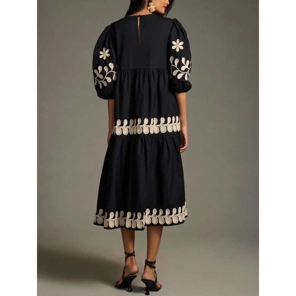 NWT | Anthropologie Embroidered Puff-Sleeve Midi Dress | Size S - Picture 3 of 7
